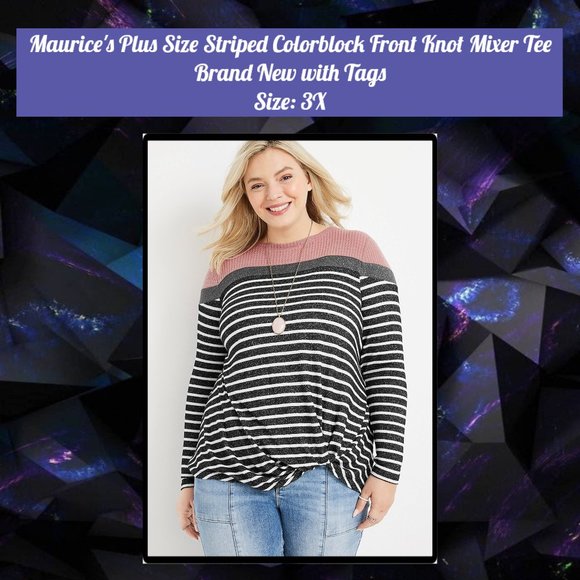 Maurice's Plus Size Striped Colorblock Front Knot Mixer Tee 3X - Picture 1 of 9